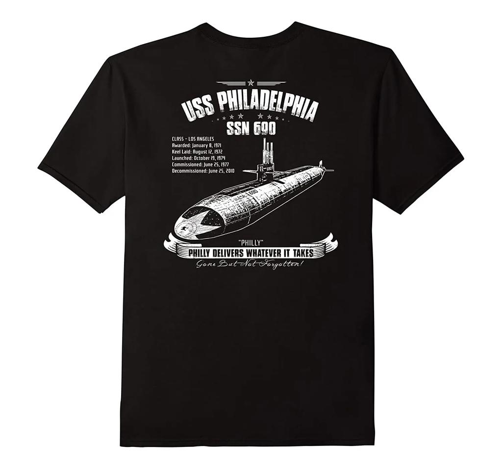 USS Philadelphia SSN690 Los Angeles Class Nuclear Attack Submarine TShirt Summer Cotton ONeck Short Sleeve Mens T Shirt New