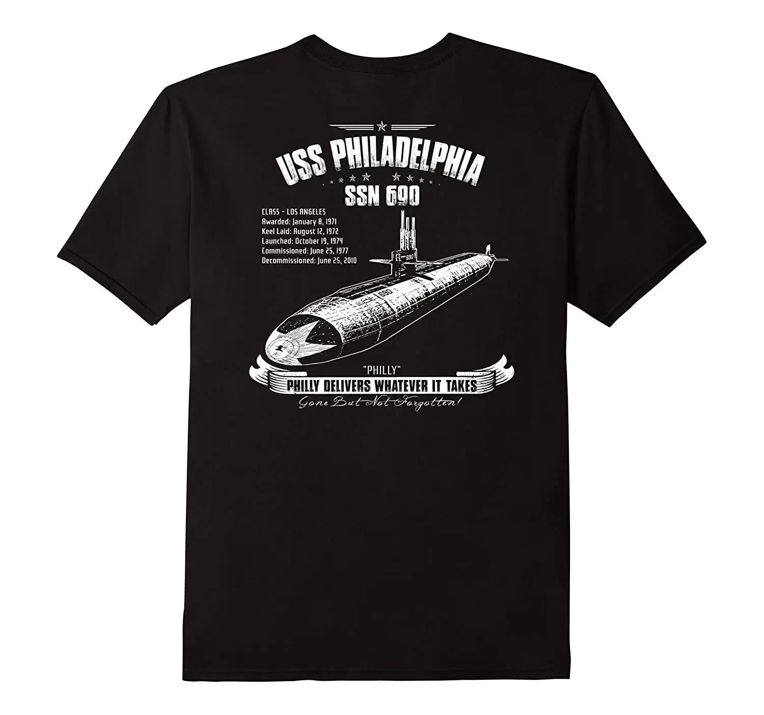 

USS Philadelphia SSN690 Los Angeles Class Nuclear Attack Submarine TShirt Summer Cotton ONeck Short Sleeve Mens T Shirt New S