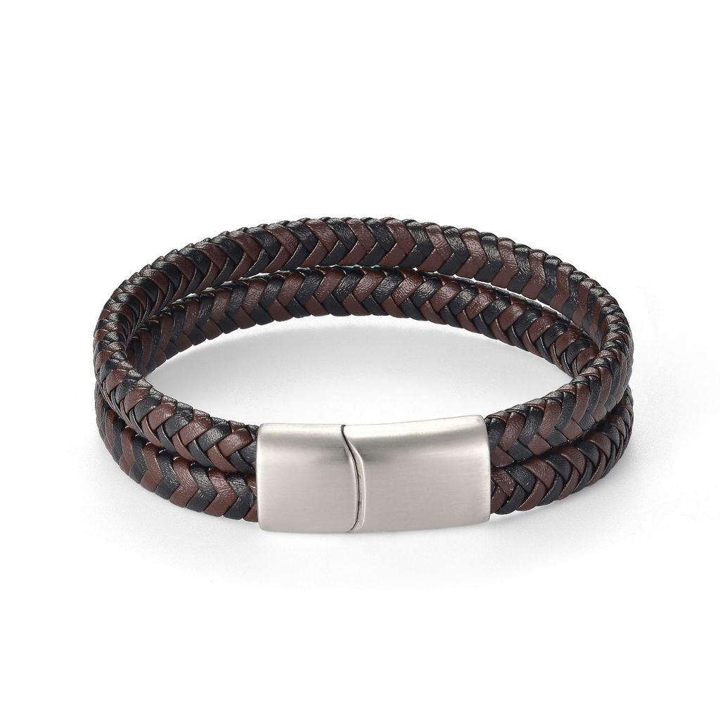 Men's Retro Woven Leather Bracelet with Stainless Steel Magnetic Clasp