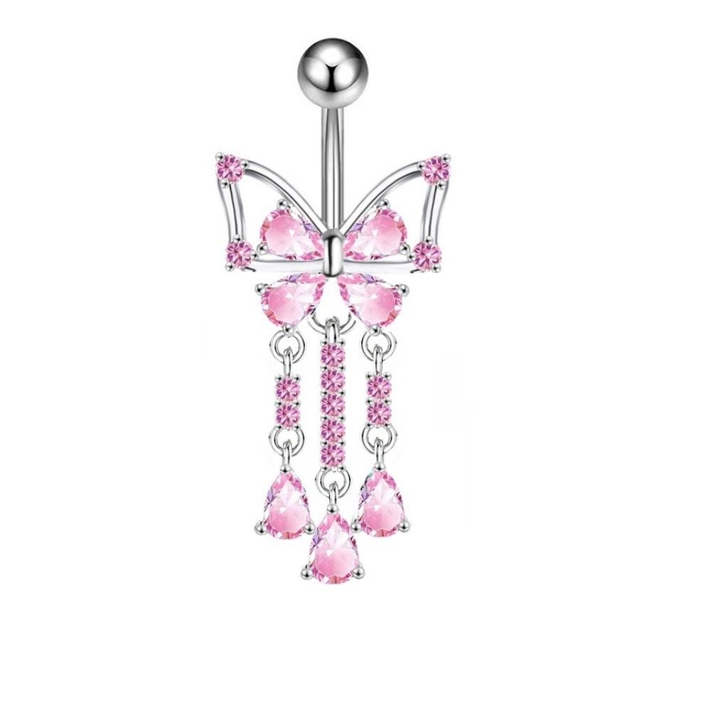 Zircon Dangled Belly Ring Elegant Curved Barbell Daily Butterfly Navel Piercing  Seaside