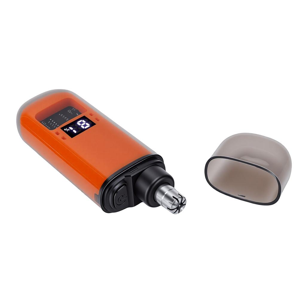 Electric Nose Hair Trimmer with Transparent Smart Digital Display USB Rechargeable Nose Hair Cutter for Men Women Orange