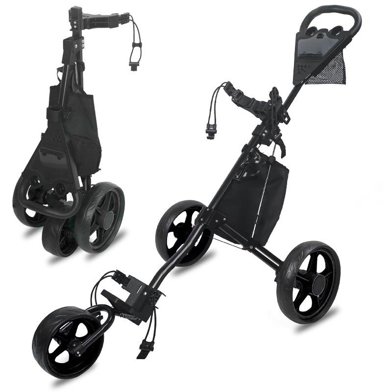 The Portable Three Wheeled Cart for Golf Courses Is Foldable Easy To Carry Sturdy and Durable, Convenient for Storing Golf Carts