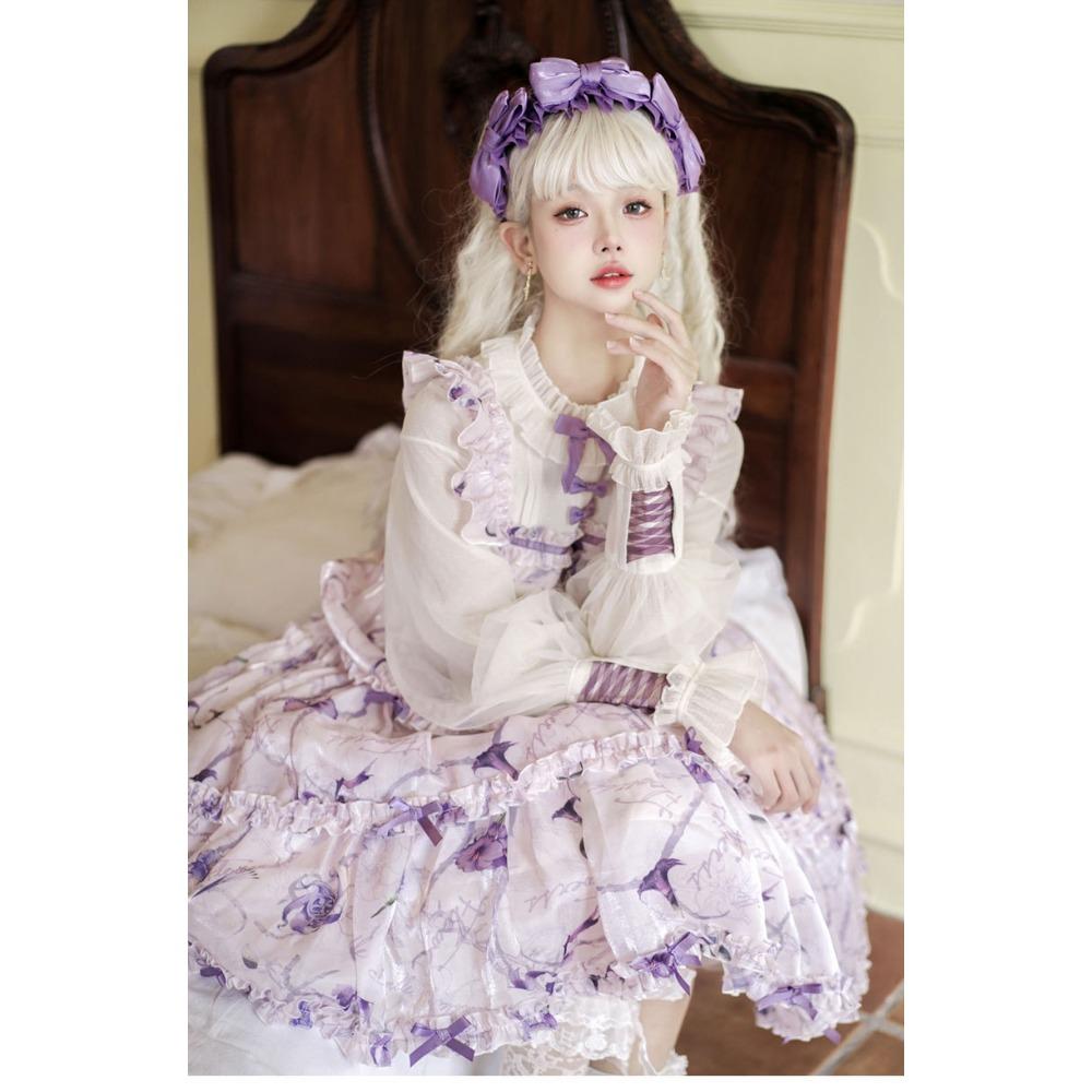 Firefly Flower OP Light Lolita Daily Lolita Vintage Dress - Girls' Soft Girl Fake Two-Piece Set