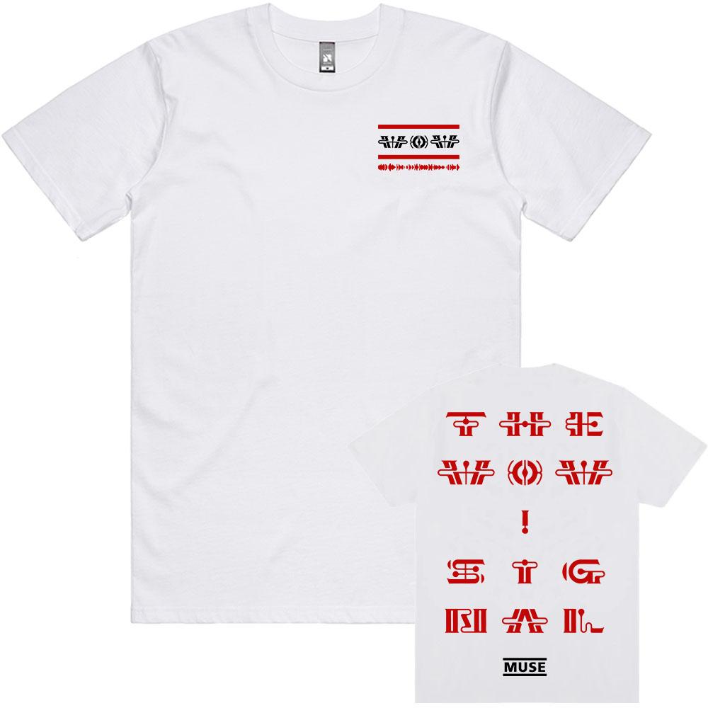 

Muse The Wow! Signal T-Shirt Retro Hip Hop Graphic Printing Tee-shirt Aesthetic Comfortable Cotton Clothes Short Sleeve Tees Top XXL білий
