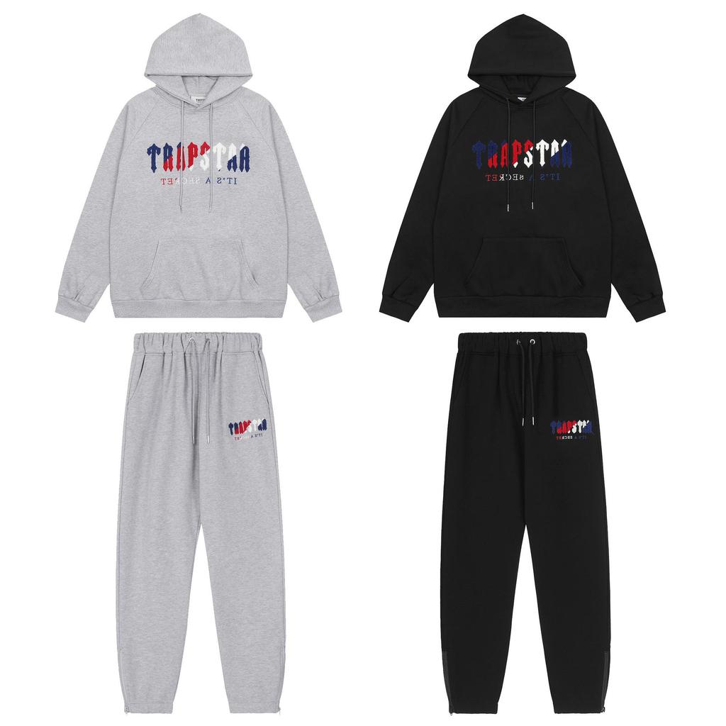 Trapstar Trendy Embroidered Hoodie Set: Unisex High Street Style with Plus Velvet Lining.