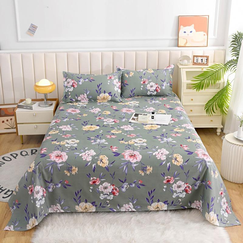 Simple Modern Plant Flower Printed Aloe Vera Cotton Brushed Bed Sheet Bedroom Printed Bed Cover Juego De Tres Piezas En La Cama