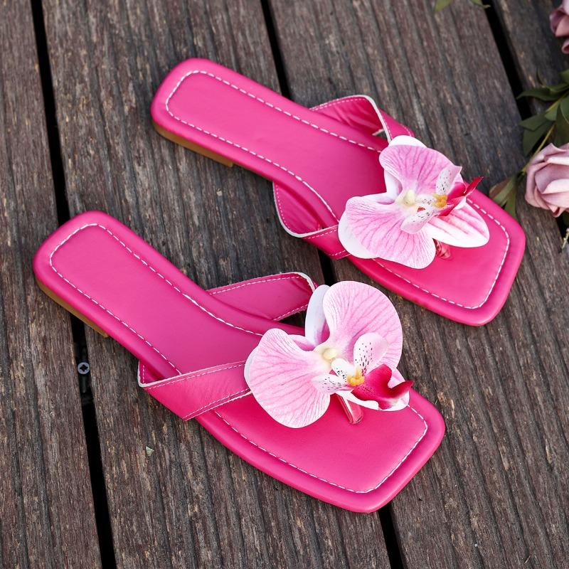 

Fashion New Hot Sale Ladies Shoes Flip Flops Women s Slippers Casual Daily Slippers Women Square Toe Floral Flat with Women s Sandals 43 красный