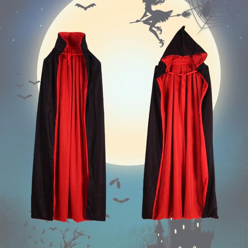 Halloween Vampire Cloak Hooded Cape For Adult And Kids Reversible Black And Red Cosplay Costume