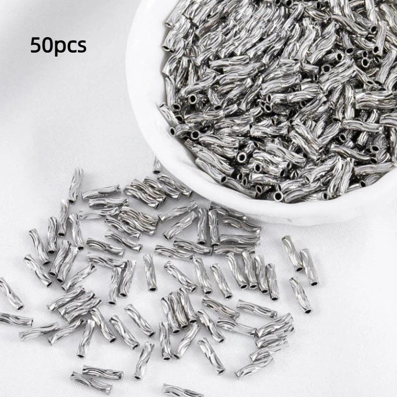 50Pcs Spacer Bead Diy Findings 2X8Mm Tube Beads For Jewelry Making Gold Plated Beads Separators For Bracelets Accessories
