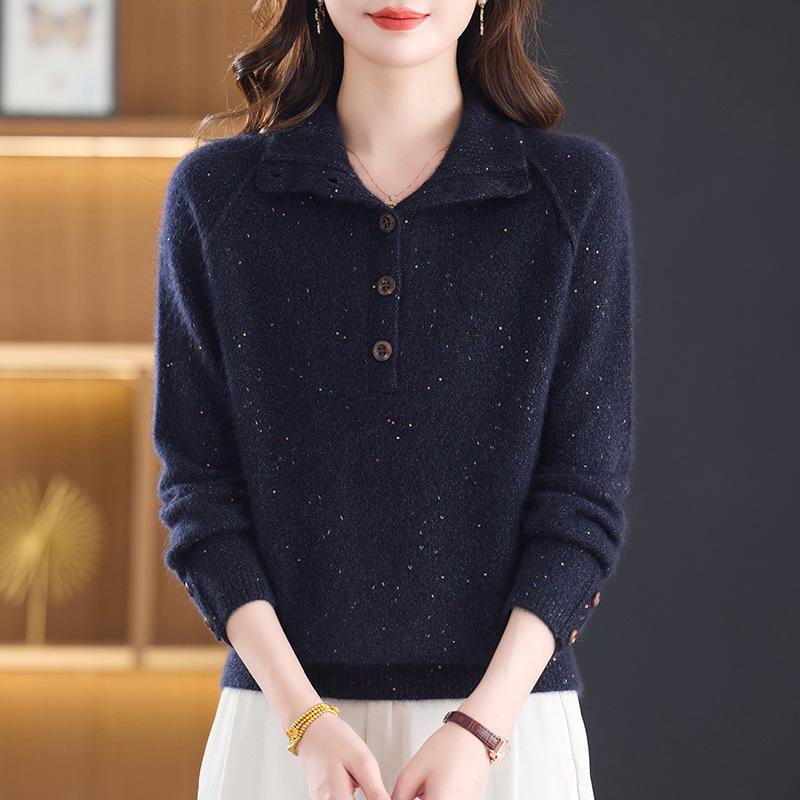 Women's Color-Block High-Neck Cashmere and Wool Sweater with Sequin Details, Tummy-Tucking Design