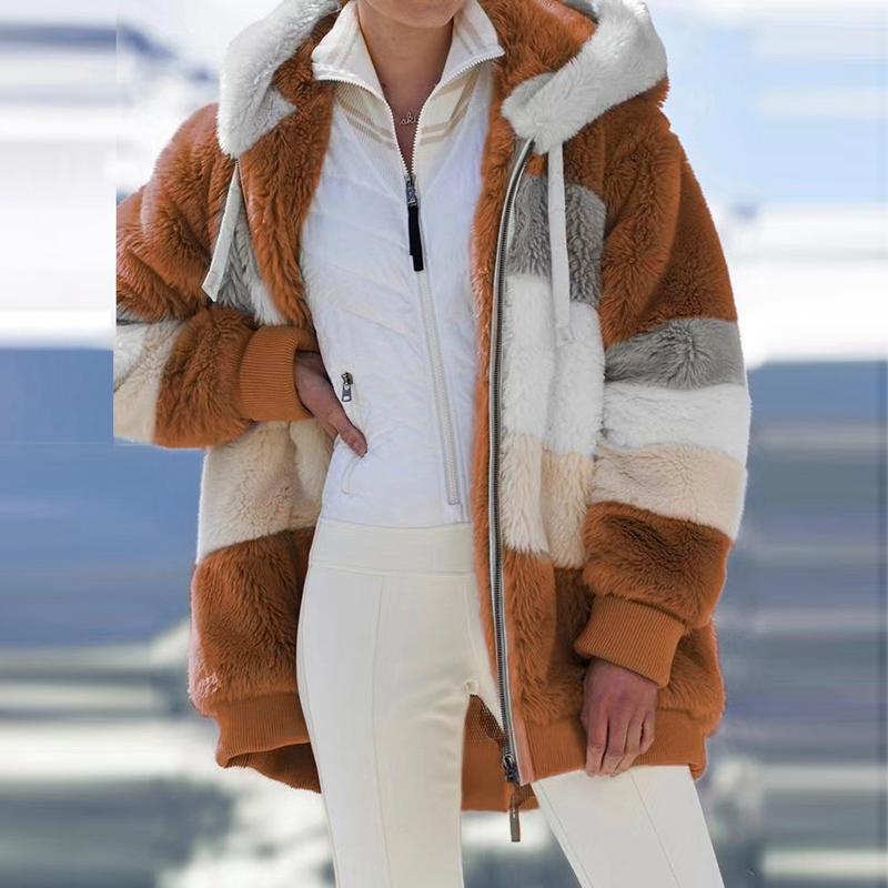 Women's Overcoat Autumn Winter Casual Zipper Hooded Plush Thermal Coat