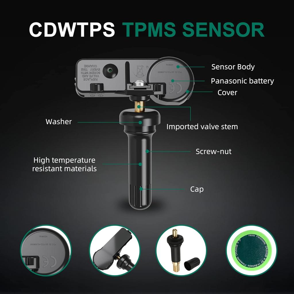 TPMS Sensor Dodge,4 Pack 433MHz Tire Pressure Monitoring System Sensor Compatible With Dodge Jeep Ram OE#56029398AB.68241067AA 68241067AB 56029398AA