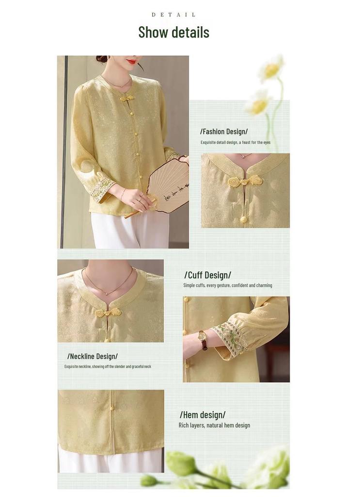 2026 New Arrival: Mom's Stylish Chinese-Style Blouse - Spring Outfit for Middle-aged & Elderly Women, Round Neck, Lightweight Fabric