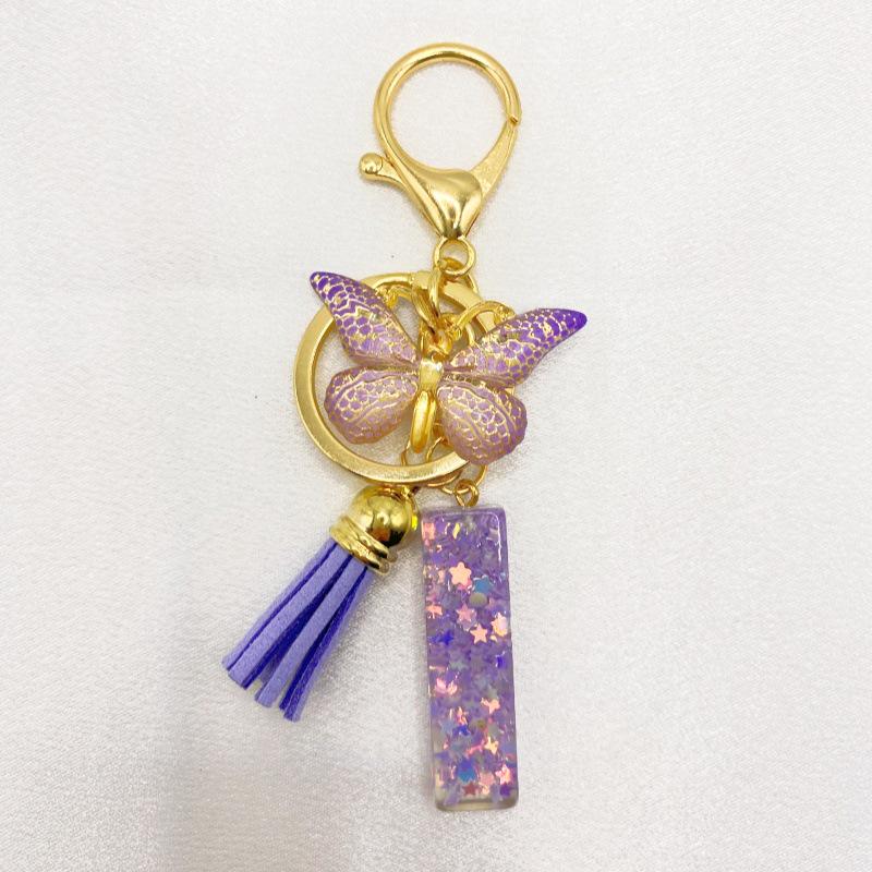 26-Letter Alphabet Resin Keychain with Star Sequins & Tassel Charm