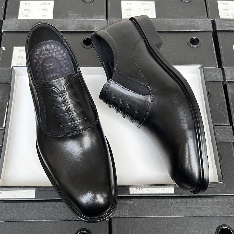 High-End Leather Shoes Men'S Foot-Fitting Business Dress Leather Breathable Suit Work Shoes One Pedal Men'S Leather Shoes Wooden Root