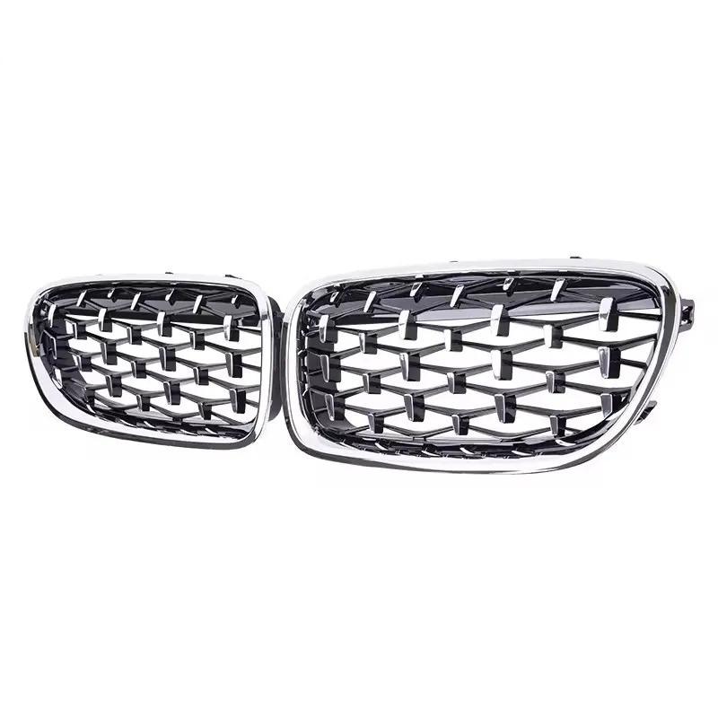 Silver Diamonds Style Upper Racing Grilles For BMW 5-Series F10  F18 2010-2017  Front Bumper Dual Slats Grills