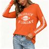 Women's Fashion Long Sleeve Neck Top with Rugby Graphic Print and Side Split Hem