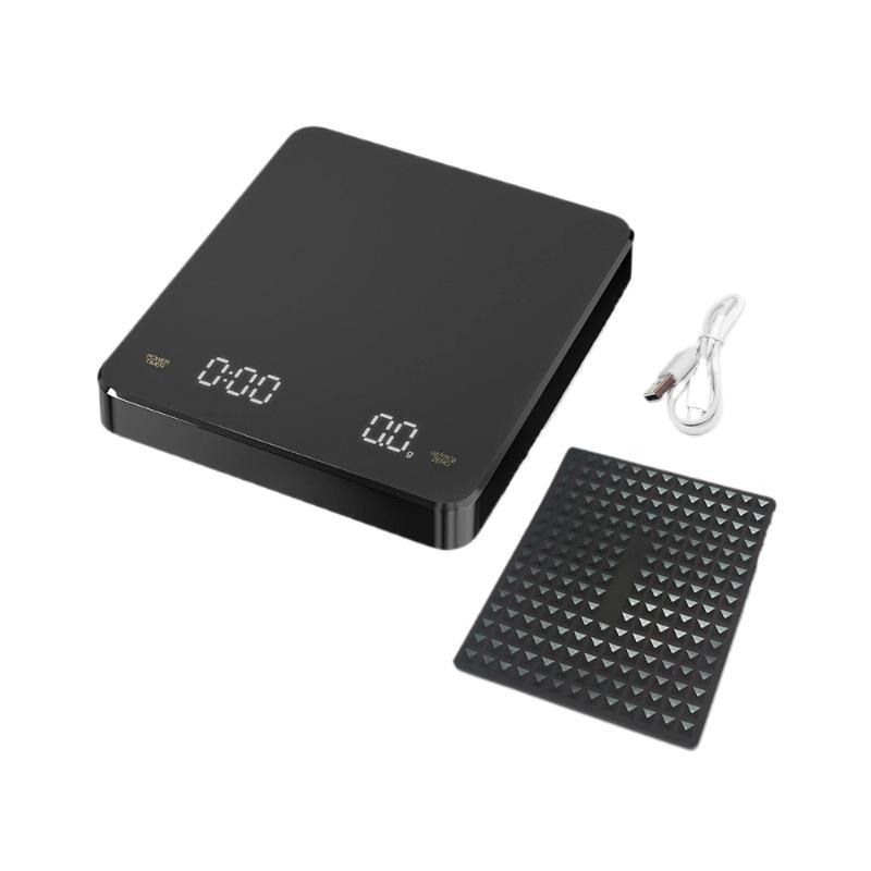 Black 3kg/0.1g Electronic Coffee Scale with Timer for Hand-Poured Italian Coffee