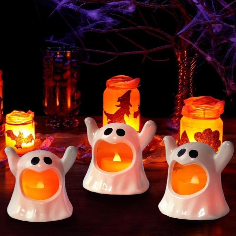 Halloween LED Electronic Candle Light Black White Modern Night Lamp Plastic Decoration for Creepy Atmosphere Halloween Ornament