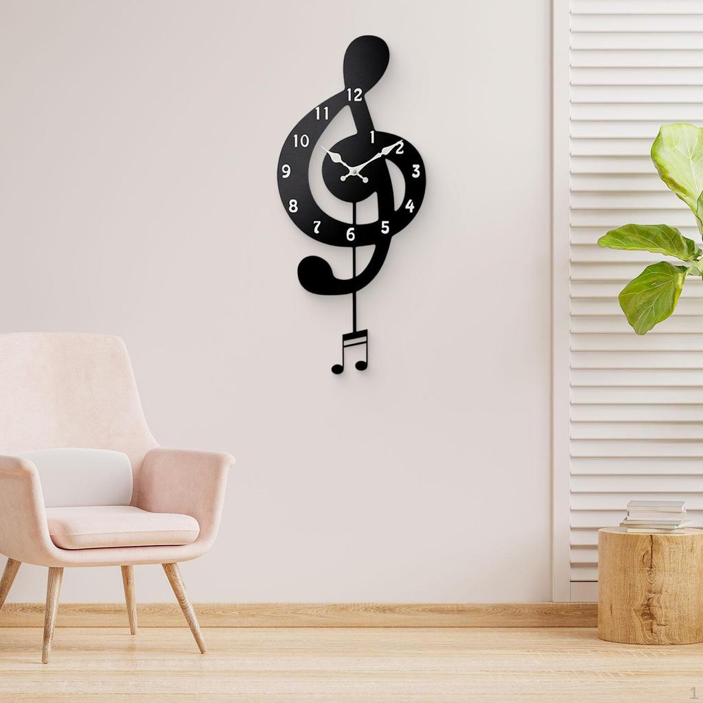Music Note Wall Clock Art with Swinging Pendulum Compact Ornament Timepiece for Dining