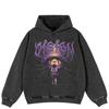 Streetwear Demon Eye Graphic Side Pockets Pullover Unisex Oversized Washed Black Hoodie