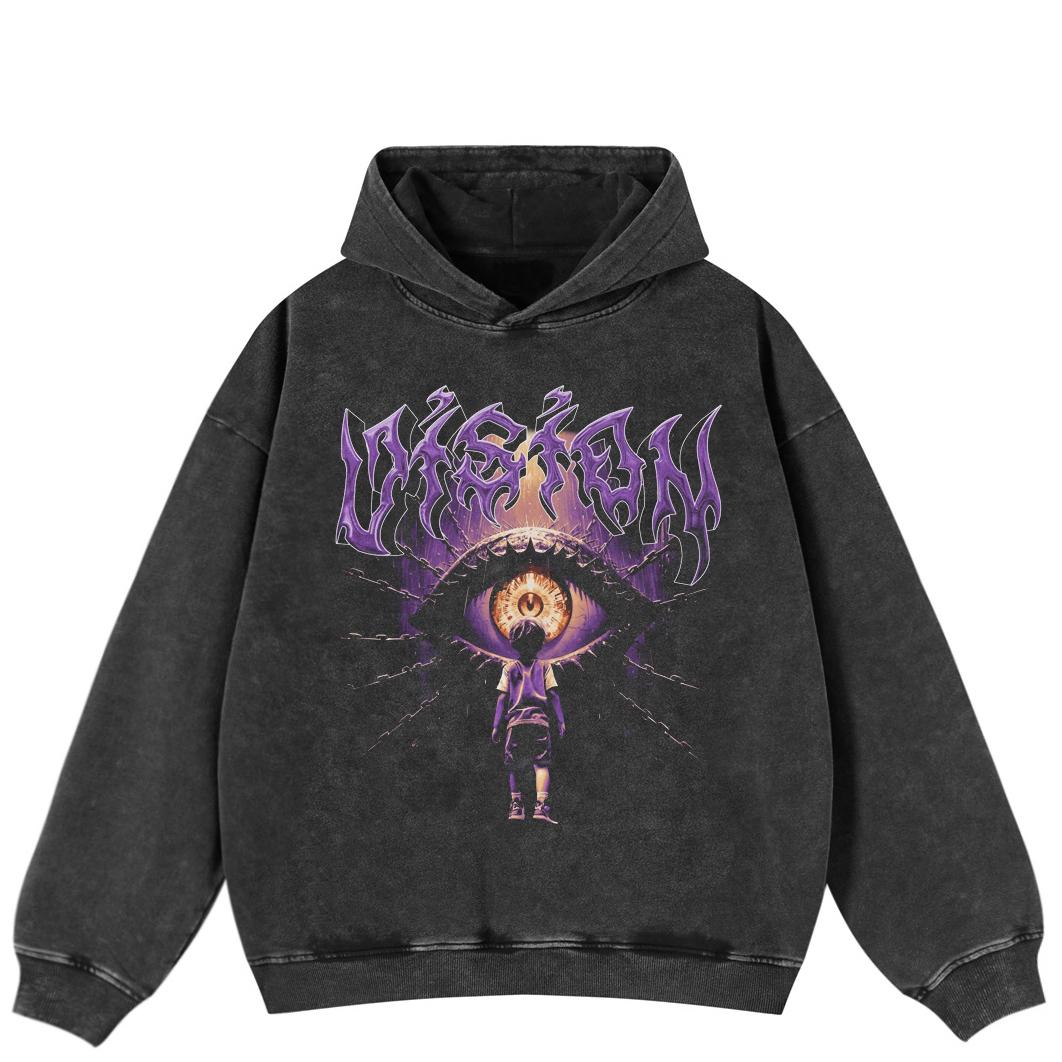 

Streetwear Demon Eye Graphic Side Pockets Pullover Unisex Oversized Washed Black Hoodie XL чорний