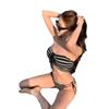 Korean Style Striped Strapless Halter Two-Piece Beach Swimsuit for Women
