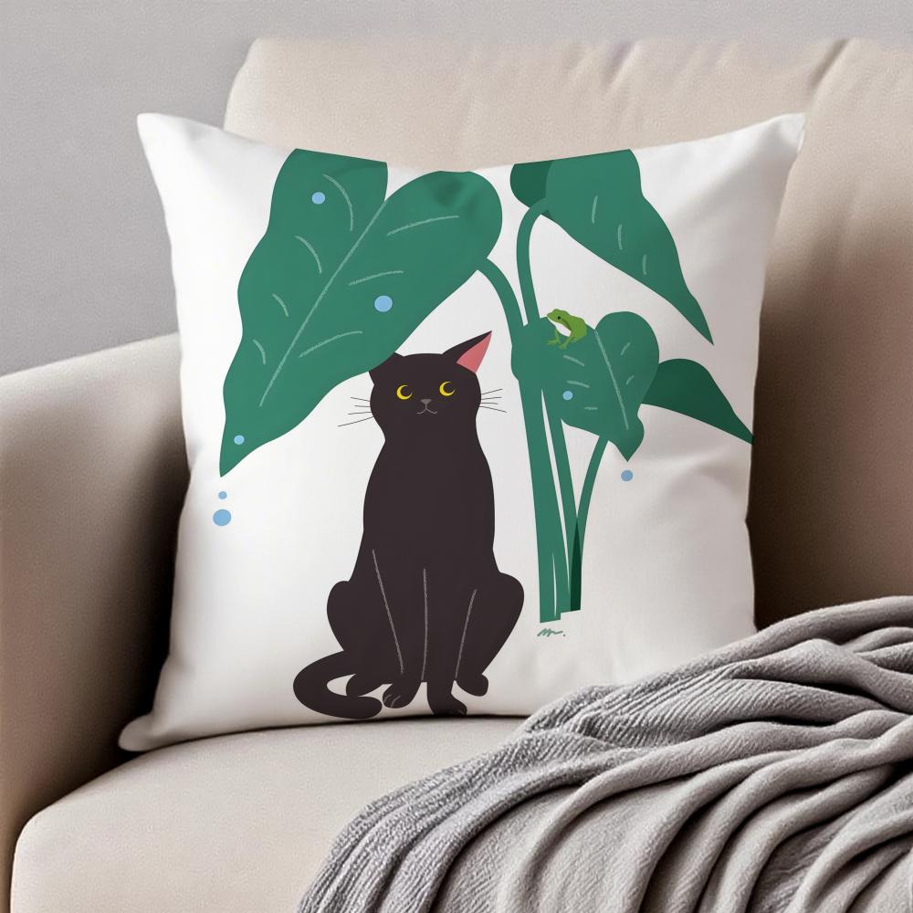 Minimalist Flat Style Illustration Cat Art Cushion Cover Pillowcase Antidustmite Invisible Zipper Short Plush Sofa Cushion
