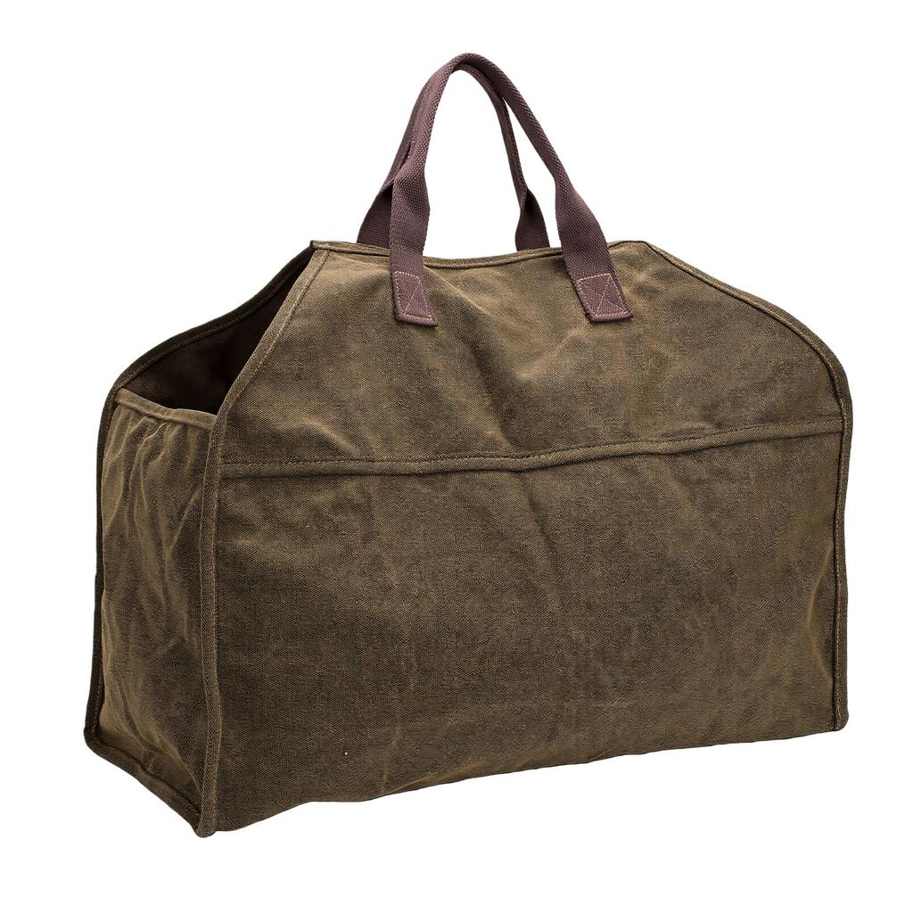 Firewood Carrier Canvas Tote Bag for Outdoor Portable Log Hauling with Protective Gloves Easy Clean Foldable Storage