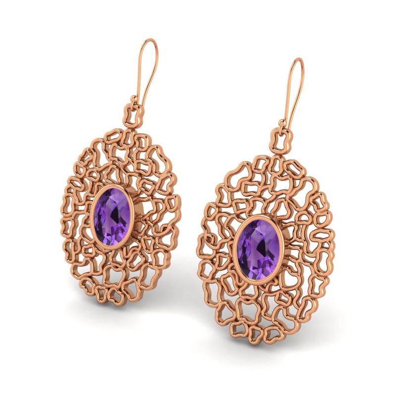 

Amethyst Filigree Drop Earrings - 925 Sterling Silver Яскраво-рожевий