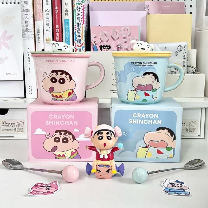 Crayon Xiaoxin Ceramic Mug with Lid Spoon Boys and Girls High Value Milk Scale Cup Couple Coffee Breakfast Cup