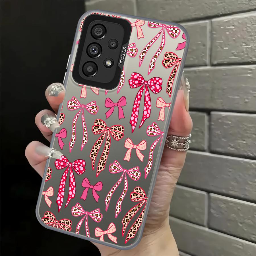 Back Phone Cover Case for Samsung Galaxy A04 A05 A56 A10 A20 A72 A03 A54 A71 A06 A07 A50 A51 A52 Leopard Print Bow
