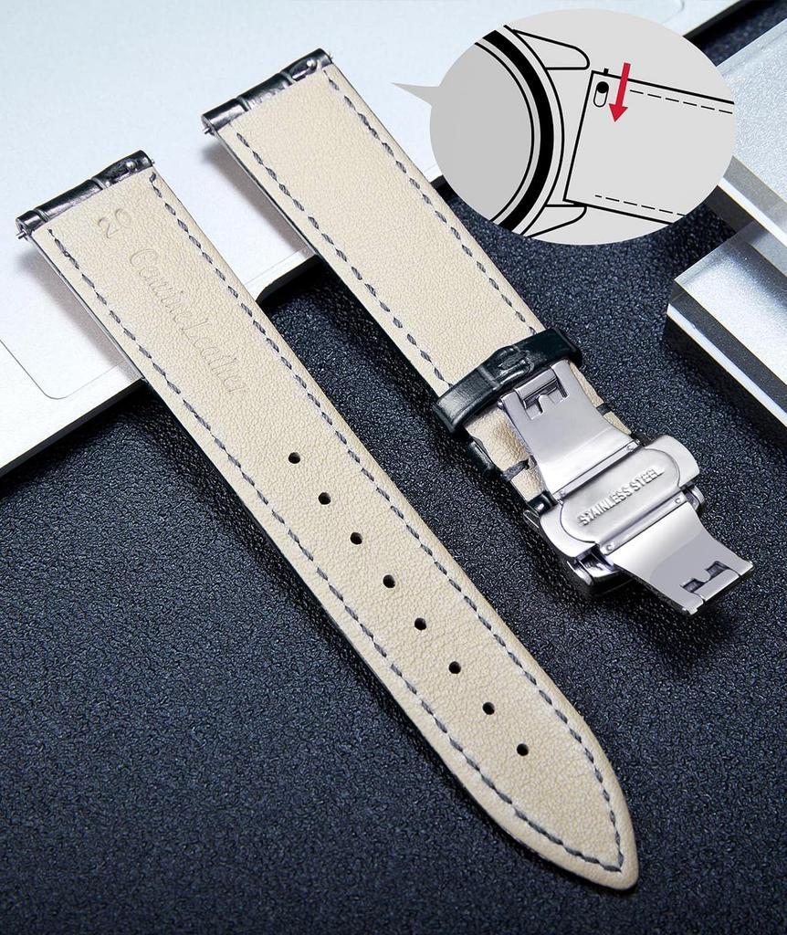 BINLUN Genuine Leather Watch Genuine Calf Leather with a Snake 10 12 Sizes Buckle Band, Replacement, Leather, Pattern, Unisex, Colors,