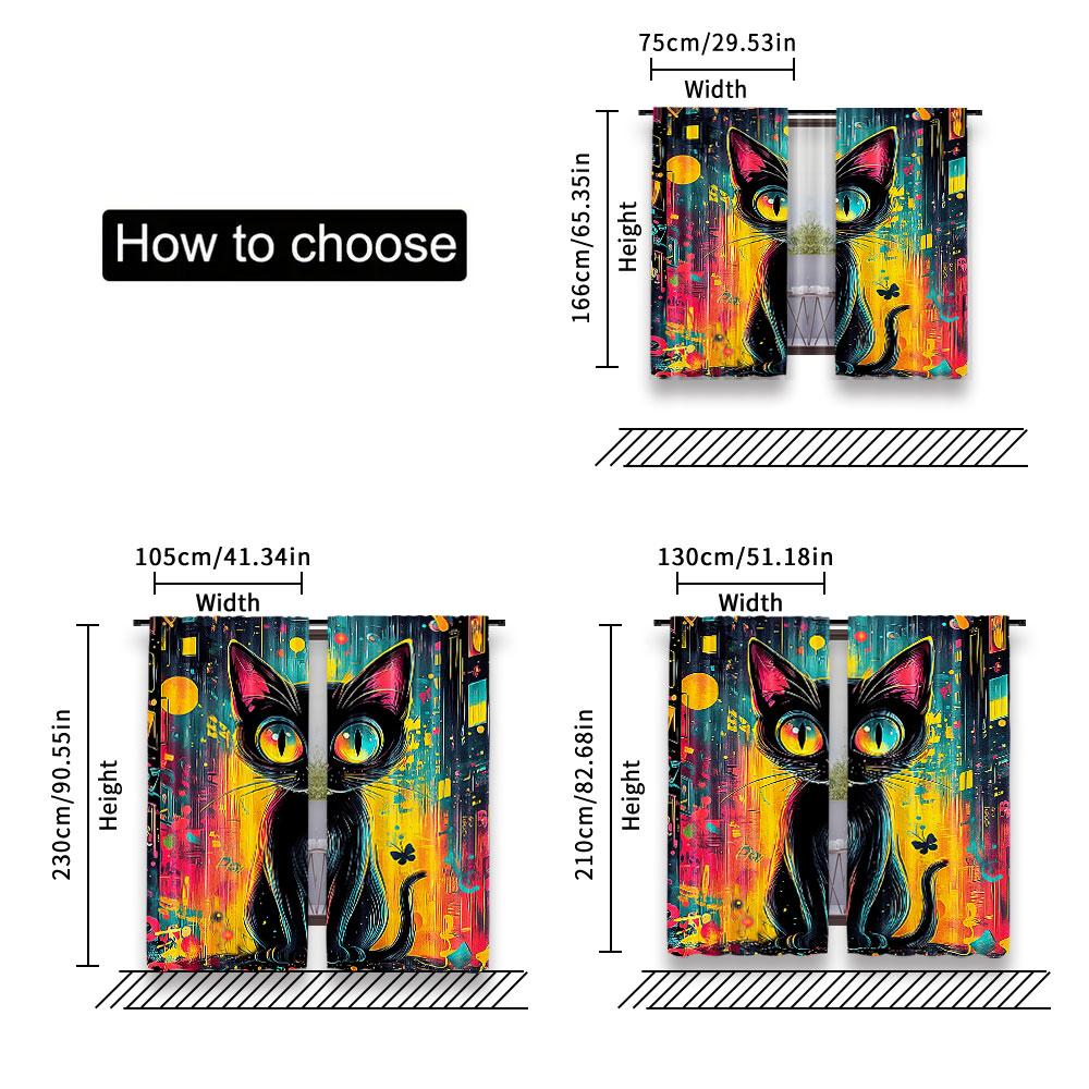 2 stk Kattegardin Fargerik Morsom Svart Katt Akvarell Dyregardin Passer Til Soverom Bad Stue Spisestue