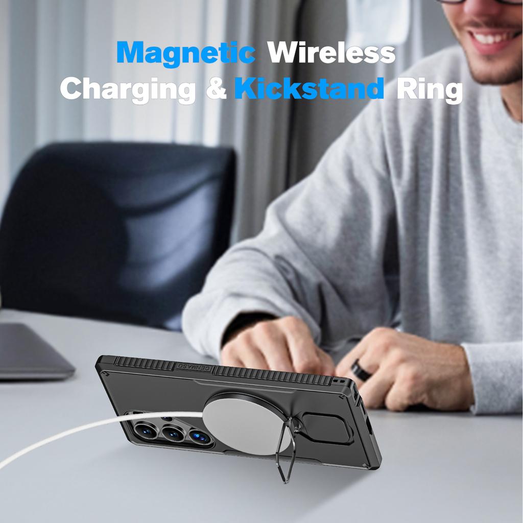 For Samsung Galaxy S25 Ultra With 360° Spin Stand,Military Grade Protection,Fit for Magsafe,Shockproof Case With Kickstand-Black