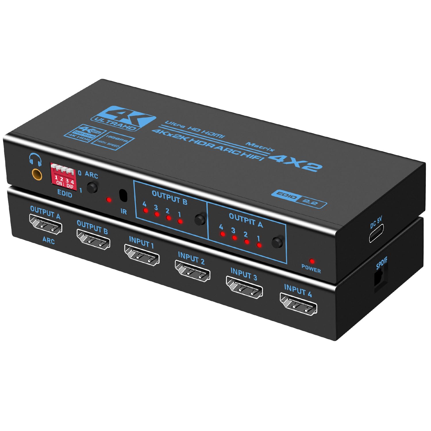 

HDMI Matrix 4x2 HDMI Matrix Selector 4 входи 2 виходи HDMI Matrix HDMI HDCP 4K Ultra ARC HIFI Сумісний із дистанційним керуванням 2.0b, 2.2, HDR10, @