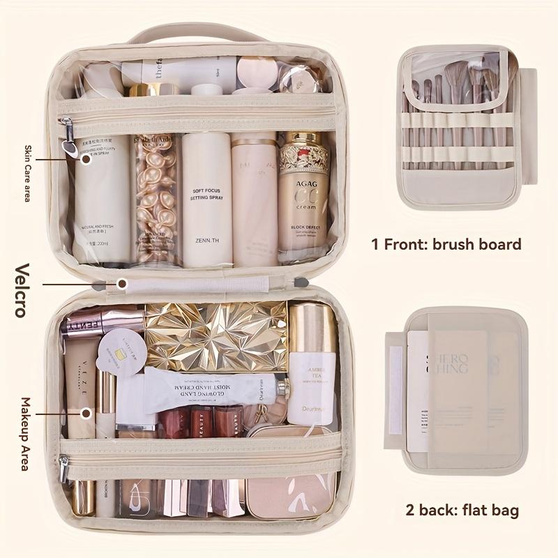 Multi-layer Large-capacity Removable Cosmetic Bag, Imitation Synthetic Synthetic Leather Travel Cosmetic Storage Box, with Brush Storage