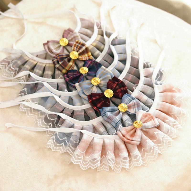 1PC Cute Pet Lace Bib Pink Plaid Ribbon Dog Cat Bowtie Collar Necklace Decoration Organza Cotton Gauze Bibs Pet Accessories