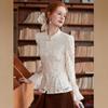 Chinese Style Ruffle Cuff Stand Collar Blouse