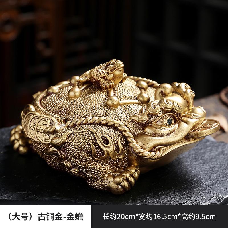 Resin Creative Ashtray Golden Toad with Lid Chinese Style Anti Fly Ash Household Decoration Tea Table Ashtray