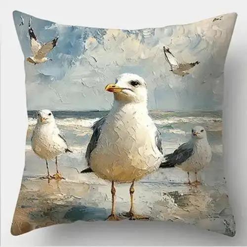 

Home Decor Seagulls on Beach Coastal Art Pillow Covers Pattern Cushion Cover Suitable for Sofa Bedroom Car Pillow Cover 16x16Inch