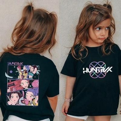 Camiseta de Verano Casual de Moda con Estampado de Dibujos Animados Anime Cazador de Demonios KPop, Cuello Redondo, Cómoda para Niños