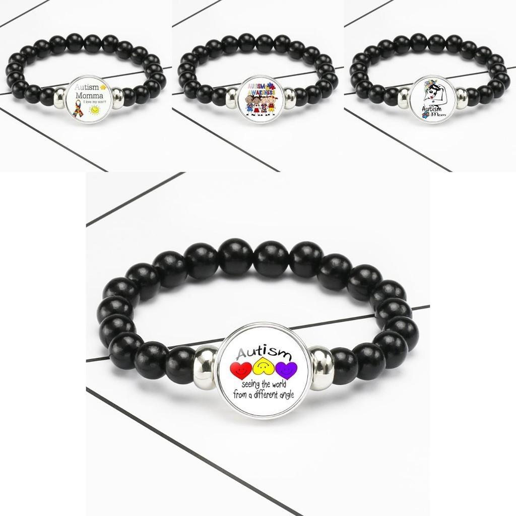 Autism Awareness Charm Bracelet Stretch Cord Beaded Jewelry Mixed Material