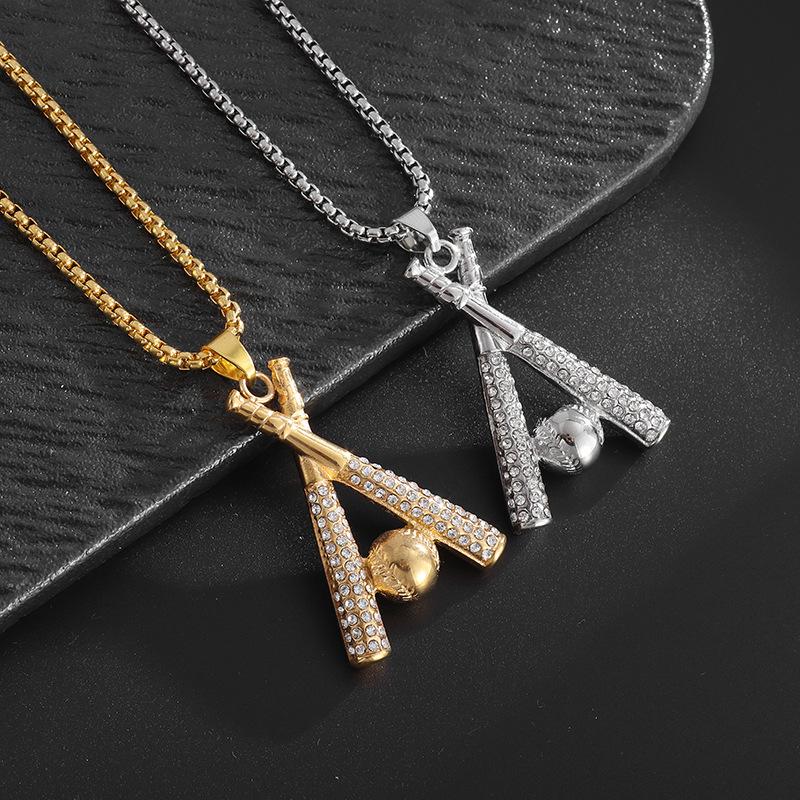 Baseball Stick Hip Hop Sports Full Diamond Necklace Mens Trendy Accessories European and American