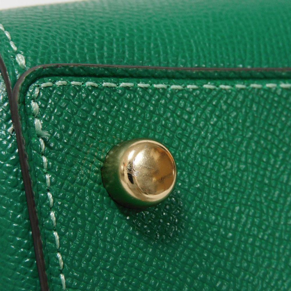 Used 9726 Roan Satchel 79946 7922 Cross Grain Calfskin 2-Way Shoulder Bag Crossbody with Metal Logo Green Unisex from