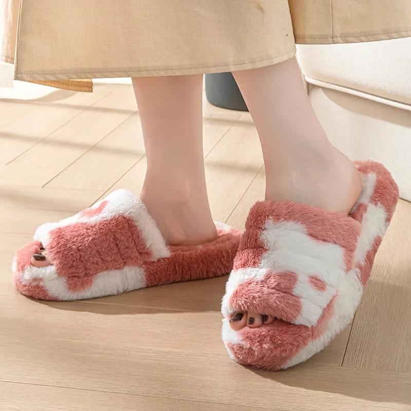 Mode Flauschiger Pelz Damen Hausschuhe Zuhause Luxus Designer Plüsch Herbst Winter Damen Schuhe Plateau Lässig Indoor Flauschige Pantoletten Elegant Neu