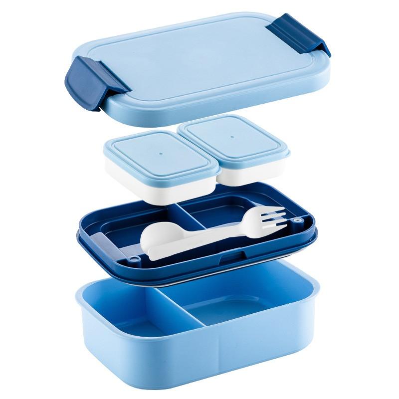 Double-Layer Leakproof Microwave-Safe Lunch Box Students Office Workers With 4-Compartment Design PP Material