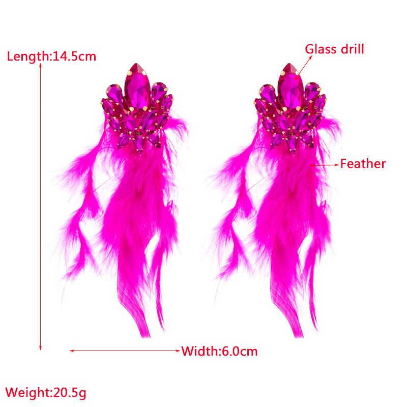 Women's Drop Earring Alloy Crystal Flower Long Feather Tassel Earrings Premium Bohemian Earrings