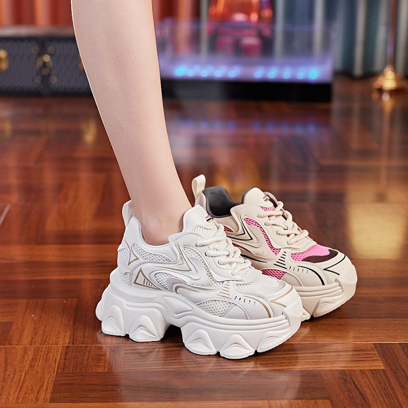 European Dad Shoes Women's Super Fire 2025 Spring New Mesh Breathable Sports Shoes Thick Sole Height Increase Women's Shoes 8cm