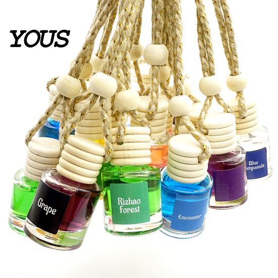 Compact Car Air Diffuser Hanging Aromatherapy, Glass Bottle with Volatile Wooden Stopper Diffuser, Portable Perfume Essential Oil Freshener